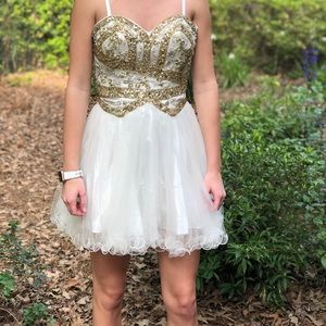 White and gold homecoming/ prom dress
